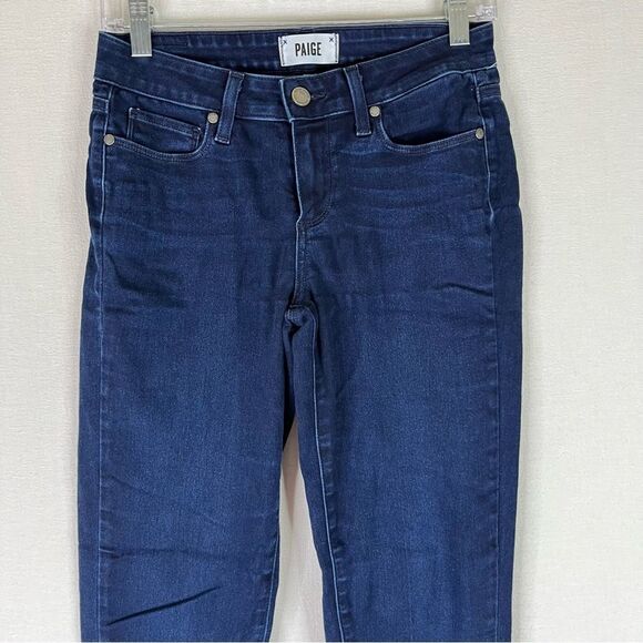 Paige Jeans Women’s 27 Blue Dark Wash Manhattan Bootcut Denim Stretch Pockets - Picture 3 of 11